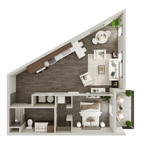 Floor plan for studio, 1 bath, 716 sqft